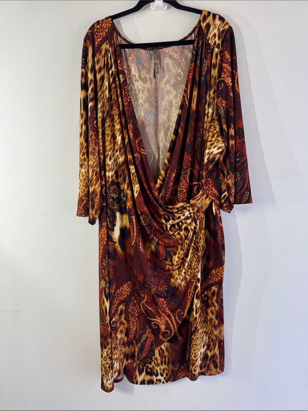 Penningtons Animal Print Faux Wrap Dress Brown 5X Plus Size Career Party